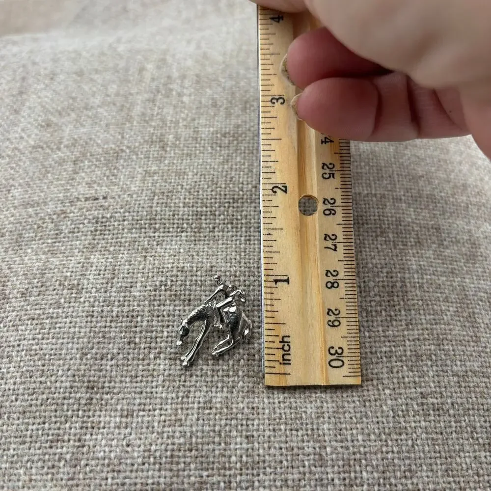 Vintage Silver Tone Cowboy Bucking Bronco Lapel Pin Western Rodeo Horse Tack